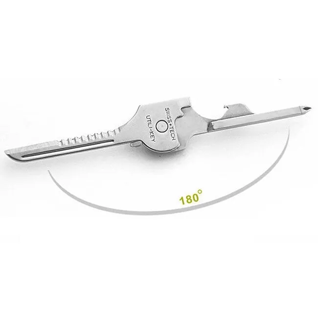 SWISS TECH Stainless Steel 6 in 1 Multi-function Outdoor Key Chain, Foldable Mini Tools Key Ring
