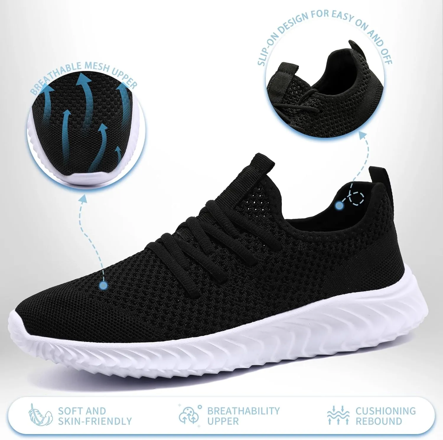 Women's Tennis Running Shoes Lightweight Slip On Walking Shoes Breathable Athletic Sport Gym Workout Jogging Fitness Sneaker