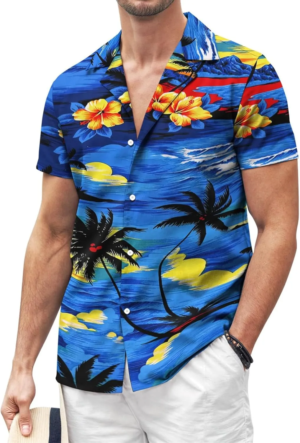 yolsun Men's 4th of July Button-Down Shirt - Casual Short Sleeve, American Flag Print, Independence Day Hawaiian Shirt