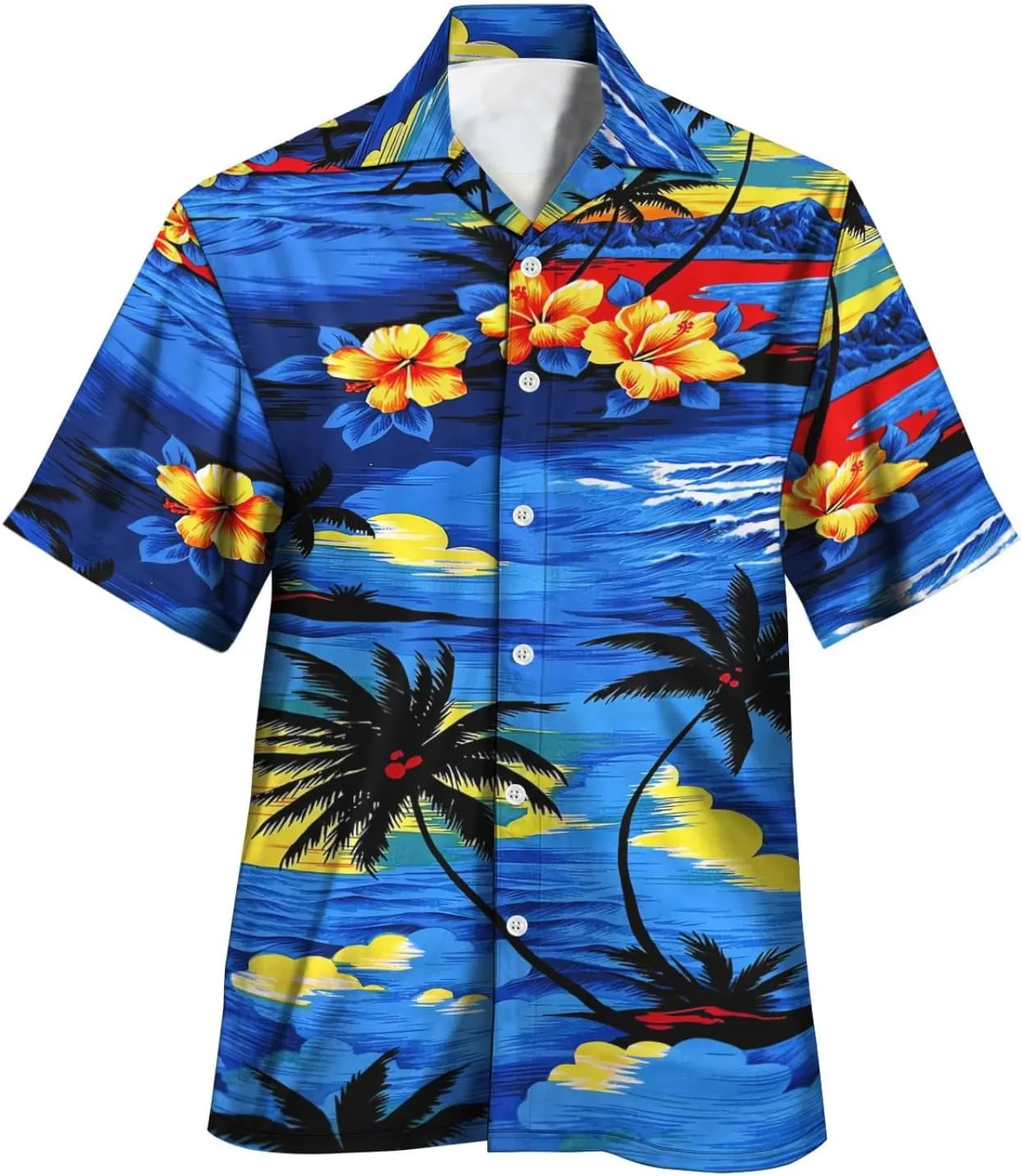 yolsun Men's 4th of July Button-Down Shirt - Casual Short Sleeve, American Flag Print, Independence Day Hawaiian Shirt