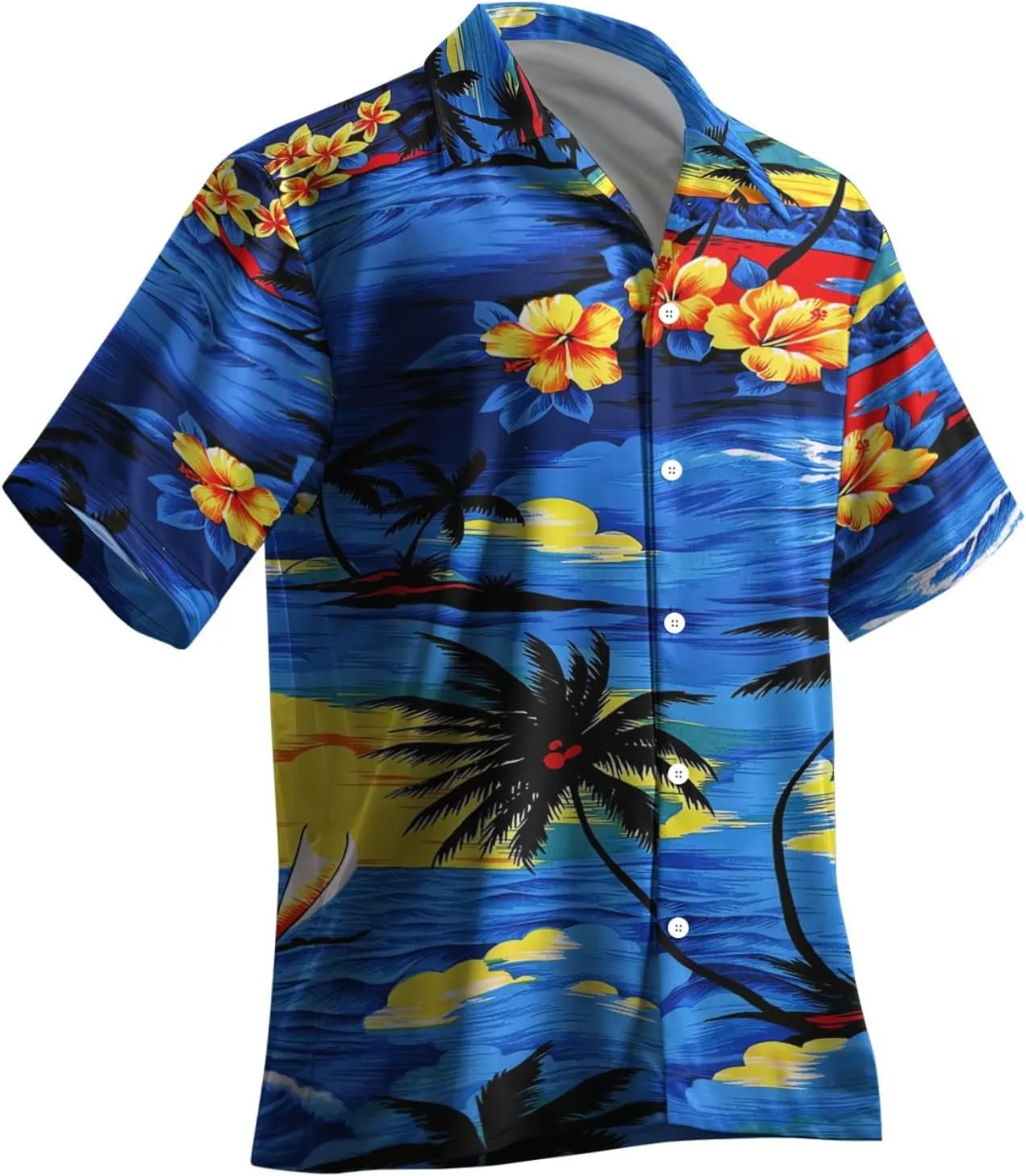 yolsun Men's 4th of July Button-Down Shirt - Casual Short Sleeve, American Flag Print, Independence Day Hawaiian Shirt