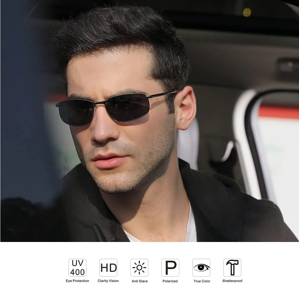 ZHILE Polarized Sunglasses for Men, 8-base Curve Wrap Metal Frame for Fishing Sporting Driving with Sunglasses Case