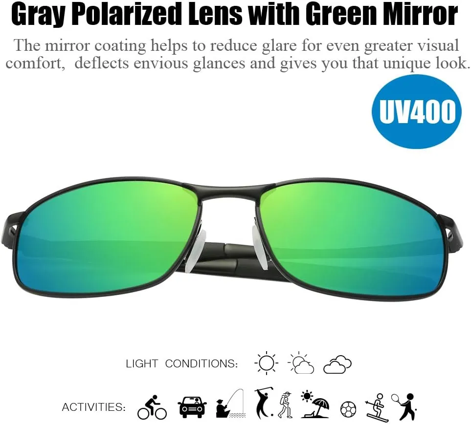 ZHILE Polarized Sunglasses for Men, 8-base Curve Wrap Metal Frame for Fishing Sporting Driving with Sunglasses Case